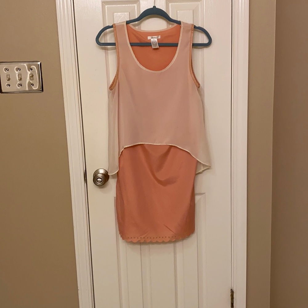 Peach Shift Dress with Sheer Cream Overlay
